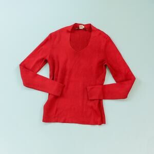 Peruvian Connection Red Long Sleeve Scoop Front Ribbed Sweater Size XSmall
